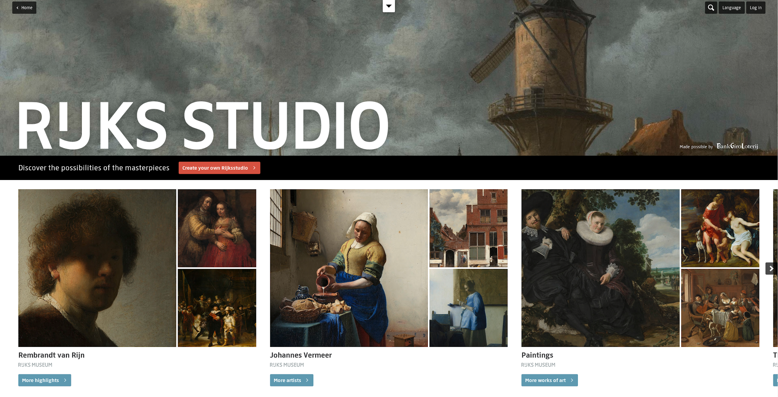 Screenshot of the Rijksmuseum website