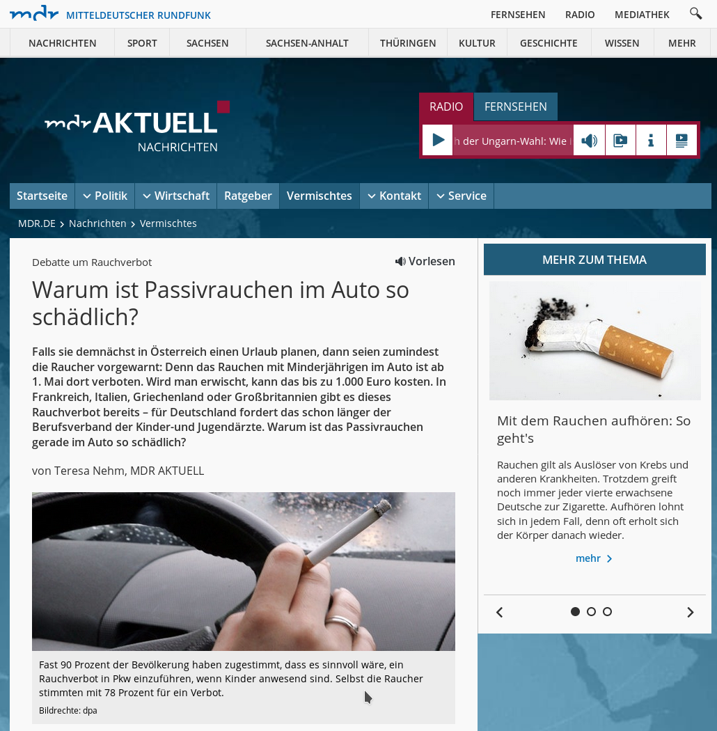 Screenshot der Webseite des Mitteldeutschen Rundfunks