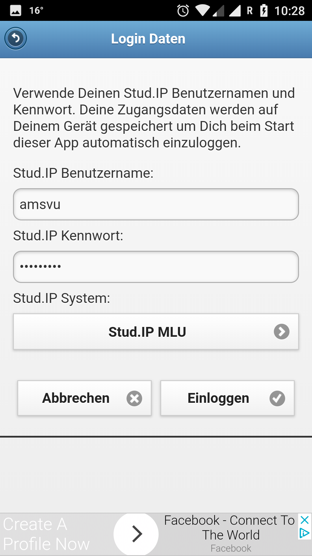 Screenshot einer Stud.IP App auf einem mobilen Gerät