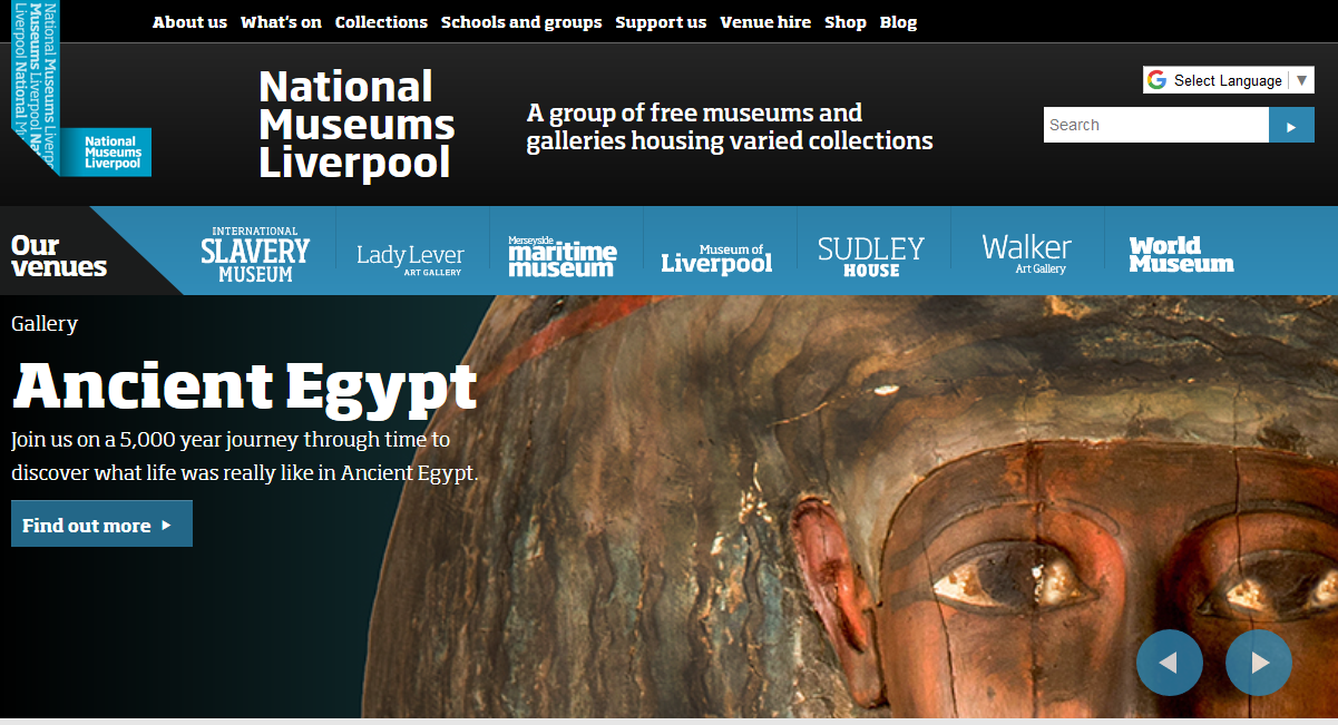 Screenshot of the National Museums Liverpool landing page